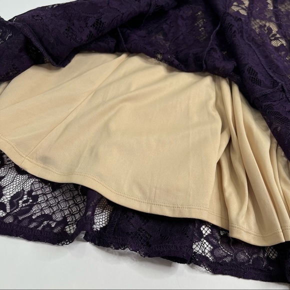 CB Plum Purple Lace Overlay Nude Lining Sleeveless Fancy Fit & Flare Short Dress - Picture 4 of 12